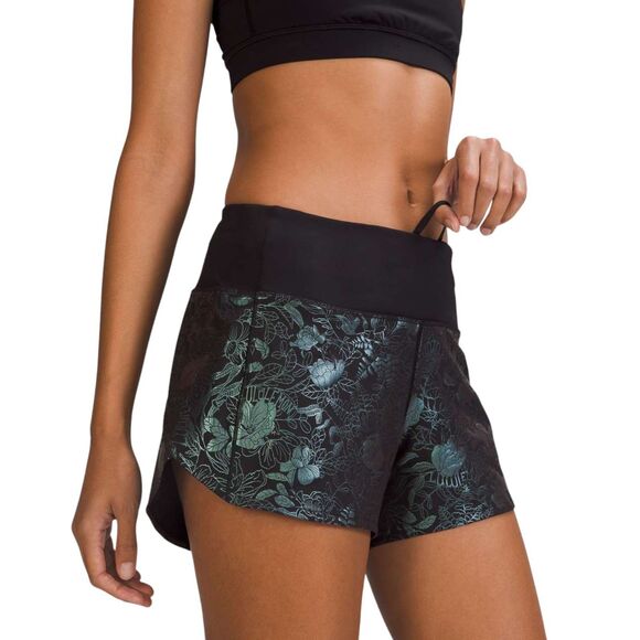 Lululemon Speed Up Mid-Rise Lined Short 4" Logo Flourish Black Iridescent Foil - Picture 1 of 9